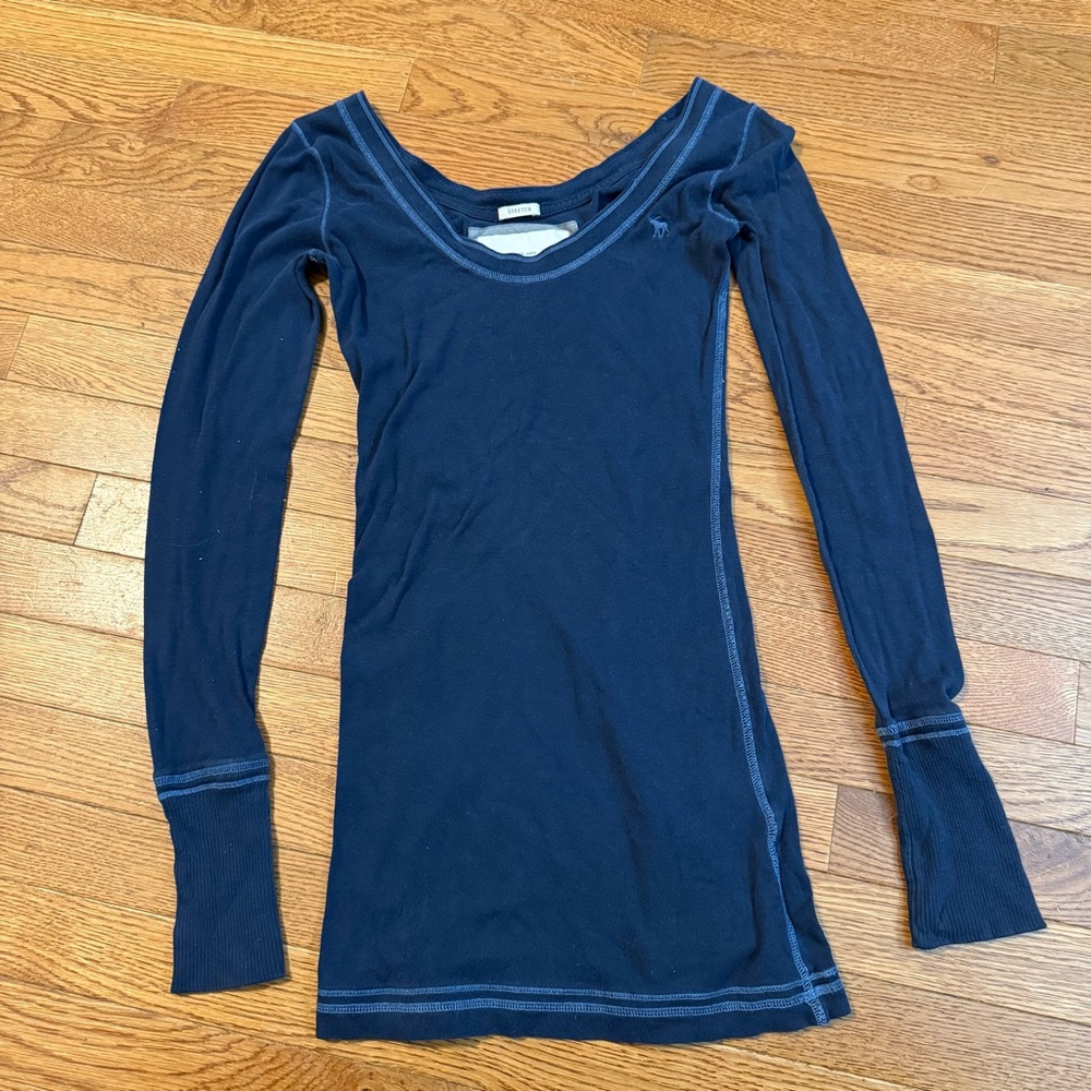 Abercrombie & Fitch Y2K Womens Long Sleeve blue Tunic Top Size XS Long Sleeve